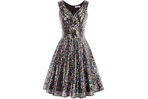 GRACE KARIN Sequins Club Dress Rockabilly Sleeveless A-line Swing Casual Fancy Dress
