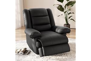Hamlody Recliner Armchair Reclining Chair Padded Seat Single Sofa Lounge Seating Manual Adjustable Legrest and Backrest PU Leather Couch Chair for Living Room Bedroom Home Theater Cafe (Black)