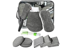 CHWNIBAY Kit Nettoyage Voiture,10 Pcs Kit de Detailing Auto pour Intérieur et Extérieur,Kit Lavage Voiture avec Chiffons de Nettoyage Multi Usages,Tampon de Polissage et Éponge et Plus,Gris