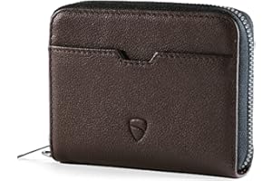 Vaultskin Mayfair minimalistyczny skórzany portfel na zamek błyskawiczny, mały portfel blokujący RFID, z przegródką na monety, Brązowy, Jeden rozmiar, Minimalistyczny