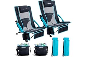 CHANGEMOORE Strandstuhl mit 2-in-1 Kühltasche, klappbar, 136kg, inkl. Getränkehalter, abnehmbarem Kissen & Tragetasche für Strand, Garten, Picknick, Reisen (Blau)