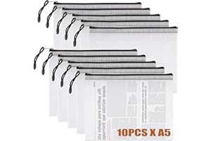 ‎VEUWOLM 10 Stück Transparente Reißverschlusstaschen, Reißverschluss Dokumententaschen, A5 Wasserdichte Mesh Bag, A5 Zipper Tasche für Dateiordnung, Lagerung von Schreibwaren, Kosmetikwaren