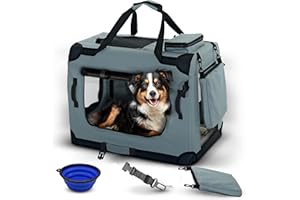 PET VIOLET Hundebox Hundetransportbox faltbar & robust für Auto & Reise 70×52×50 cm - atmungsaktive Transportbox Transporttasche für Hunde & Katzen Stoffbox Tragetasche Grau