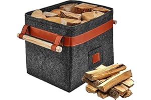 LARILOTTE Panier à Bûches, 5MM Feutre Très Épais Et Poignée Renforcée, Panier Rangement, Cadre Métallique Intégré Pour Plus De Stabilité Panier Pliable En Feutre Pour Stockage Du Bois De Chauffage et Magazines