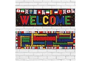 Panelee 2 Pcs International Welcome Banners 13.8 x 43.3 Inch World Flags Banner Polyester Country Flags Decoration for Sports Events Club Birthday School Classroom Party Supplies Decoration(Black)