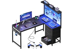 Coleshome L-format Gamingbord med LED Belysning,110x80cm, Svart Kolfiber