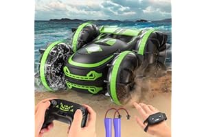Arulis Amphibious Remote Control Car, 2.4Ghz 4WD Double Sided 360° Rotating RC Stunt Car, Remote Control Boat with Gesture Sensor, Toy Cars Gifts for 3 4 5 6 7 8+ Year Old Boys