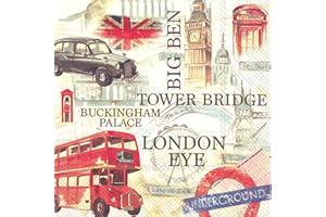 BOSTON INTERNATIONAL Idéal à Domicile Gamme 20-Count 3 Plis Serviettes en Papier, London Sightseeing, Papier, Multicolore