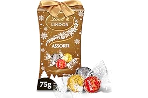 Lindt - Mini Boîte Cadeau LINDOR Assorti - Assortiment de Chocolats au Lait, Noirs 60% et Blancs - Cœur Fondant - Idéal pour Noël, 75g