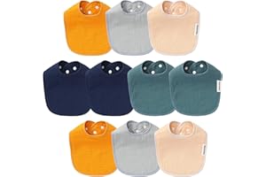 Hakochia Muslin Baby Bibs Extra Thick, for Heavy Droolers 0-36M | 6-Layer Super Absorbent Baby Feeding Bibs | Unisex Neutral Design 10-Pack, Hypoallergenic & Quick Dry
