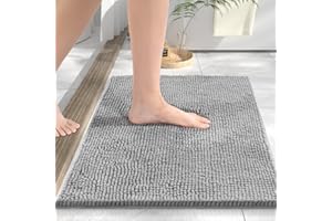 HITSLAM Chenille Bath Mat Non Slip Anti Mould, 60x40cm Ultra Soft Bathroom Mat, Super Absorbent Bath Mats for Bathroom, Machine-Washable Quick Dry Bath Foot Mat, Bath Rug for Shower and Tub, Grey