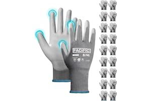 PACIFIC PPE PACIFIC 18 paia di guanti di sicurezza rivestiti in PU, guanti da lavoro multiuso da uomo, Versatili, Protezione Meccanica e Industriale, senza cuciture, Power-Grip, grigio, M/8