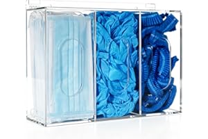 KOEMEHR Hair Nets and Shoe Cover Dispenser Triple Face Mask Plastic Glove Dispenser Holder with Lid Wall Mount Acrylic Clear Storage Box Containers for Disposable Hairnet, Transparent