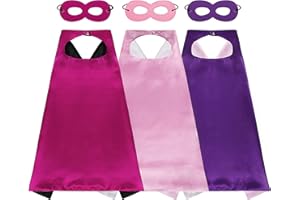 HEVEER Capa y Máscaras de Superhéroe 3 Piezas Capas 3 Piezas Máscaras de Cosplay de Niños y Niñas para Halloween Carnaval Fiesta de Baile Cumpleaños