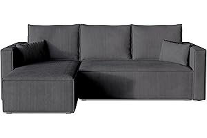 ‎BROMARKT BROMARKT Ecksofa mit Schlaffunktion Sofa Cord Eckcouch mit Bettkasten Wohnzimmer Möbel TOP Couch DREI Sitzer Sofa Foldable Lazy 230x145x74 cm Dunkelgrau
