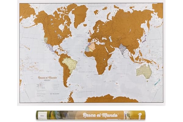 Póster del mapa mundi de rascar - Español - con tubo de regalo - extragrande - 84 x 59 cm - Maps International - 50 años haciendo mapas - Detalles cartográficos con el país y los países limítrofes