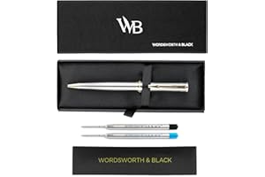 Wordsworth & Black Set di Penne a Sfera di Lusso - Lacca Argento, Finitura Oro 24K, Punta Fine Ricaricabile, Regalo per Uomini & Donne, Ricarica di Inchiostro, Belle Penne per il Lavoro
