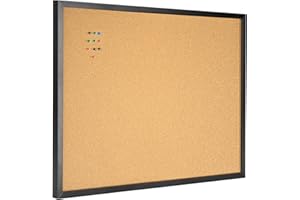 OWLKELA Tableau d'affichage en liège 90 x 60 cm, tableau d'affichage avec cadre noir, cadre en chêne noir, tableau de vision et tableau d'affichage décoratif à suspendre