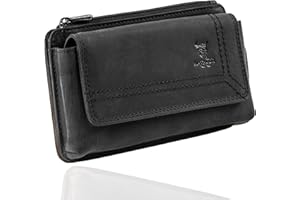 MATADOR 2in1 Echtleder Handy Gürteltasche mit Reißverschlussfach #Brisbane, mit edler Geschenkbox und RFID Schutz, Elegante Handytasche Leder für Smartphone bis 6,9 Zoll in Schwarz Matt