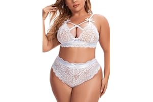 Aranmei Kobiety Duży Rozmiar Komplet Bielizny Głębokie V Seksowny Koronkowy Biustonosz i Zestaw Majteczek z Wysokim Stanem Krzyżowy Zestaw Bralette