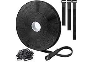 YIEZIO 12m Straps Adjustable Cable Straps with 60 Buckles, Hook and Loop Straps, Free Cut Length, Reusable Nylon Securing Cord Ties for Organizer or Storage, 2cm Wide, Black