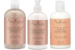 Shea Moisture - 3er-Set für lockiges Haar mit Kokosnuss & Hibiskus - Shampoo „Curl & Shine“ + Spülung „Curl & Shine“ + Stylingmilch „Curl & Shine“
