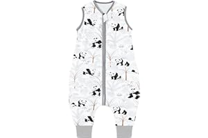 Chilsuessy Saco de dormir para bebé con perneras, 1,5 tog, para todo el año, sin mangas, saco de dormir para bebé, con perneras, 1,5 tog, panda, 80 cm, altura del bebé 90-100 cm