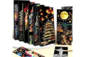 KAYSENSUK 8Pcs Scratch Art Kit for Kids, 96 Sheets Rainbow Magic Scratch Paper with 8 Themes & 6 Wooden Stylus, Craft Kits for Kids Age 3-12, Art Supplies for Girls Boys Birthday Gifts