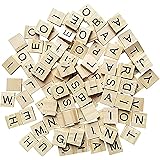 100Pcs Wooden Scrabble Letters for Crafts, A-Z Capital Wooden Tiles Letters Children's Educational Toy Scrabble Letters for C