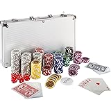 Maxstore Coffret de Poker Ultime - 300 jetons Lasers 12 g avec Insert en métal - 2 Jeux de Cartes - 5 dés - 1 Bouton Dealer -