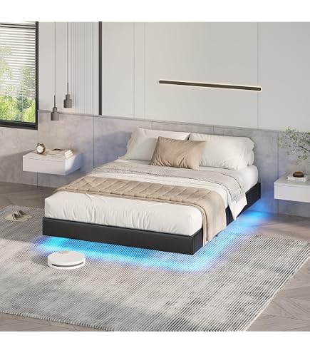 Stonebroo Cadre De Lit Double 160x200cm Avec LED - Sommier Intégré, Design Flottant, Noir Pour Adulte