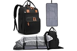 ZIOSINM Mochilas Bebe de Viaje con Cambiador Bebe Portatil, Mochila Carro Bebe con Cama Plegable, Bolsa Impermeable Multifuncional, Pañaleras para Bebes Informal con Puerto de Carga USB