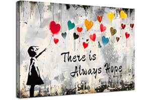 AIYISU Banksy Canvas Wall Art Black and White Graffiti Girl Pictures with Colourful Balloons Wall Decor There is Always Hope Inspirational Quotes Artwork for Living Room Bedroom Home Decorations 30x40cm