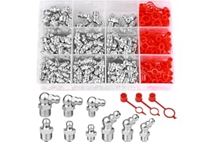 MirraSwit 270 Stück Schmiernippel Sortiment Kit, M6 M8 M10 Gerade Abgewinkelt 45°90° Abschmiernippel Kegelnippel Set, Kegelschmiernippel mit Schutzkappe für Schmierpressen, Hydraulische Fettbeschl