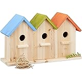 Relaxdays Nisthilfe, Vogelhäuser aus Holz, 3 Nistkästen, dekorative Aufzuchthilfe für Balkon oder Garten, bunt, S