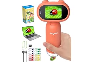 eSynic Tragbares Mikroskop Handmikroskop für KinderTaschenmikroskop 1000x Vergrößerung, 2,0 LCD Bildschirm 8 LED-Leuchten,32GB SD-Karte Foto/Video Aufnehmen, Kompatibel mit PC, USB-Aufladung- Orange