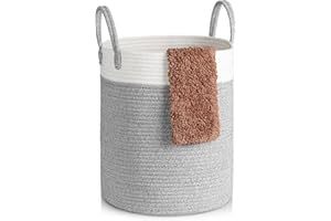 Sofore Cesto Portabiancheria, Grande 40L Cesta Portaoggetti Cotone Pieghevole con Manico Cesto per Biancheria da Bagno Lavanderia per Libri, Giocattoli, Coperte Oggetti,Grigio+Bianco