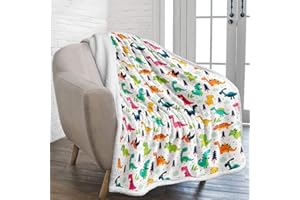 WONGS BEDDING Koc z dinozaurem Sherpa 3D, jurajski dinozaur z nadrukiem, polarowy koc dla dzieci, nastolatków, dorosłych, miękki, puszysty koc do pchania, na wakacje, łóżko, kanapę, rozmiar podwójny,