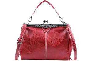 LUI SUI Frauen Retro Handtasche, PU Leder Geldbörse Vintage Top Griff Tasche Kiss Lock Crossbody Umhängetasche für Damen