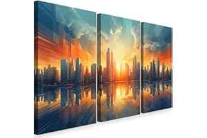 INTELIENZOS Cuadros Salon • Modernos • Lienzos decorativos • Decoración Pared • 120cm • Grande 3 piezas • Skyline Futurista • Decoracion Dormitorios • Comedor • Oficina • Pasillo
