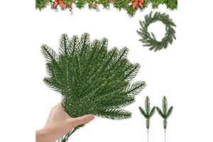 Gillterway 80 Pezzi Rami di Abete Artificiali, Rami di Pino Artificiali di Natale, per Decorazioni Fai Da Te, per Creare una Ghirlanda di Natale, per la Decorazione del Giardino o Della Casa