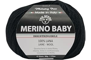 FILATI ITALIANI lana Merino Baby 100% merinos da 50g - 175 metri per uncinetto 3 per copertine da nenonato e capi di abbigliamento di qualita superiore - made in italy (nero - 28, BABY)