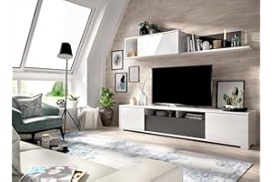 Dmora - Parete attrezzata Gruf, Set da soggiorno porta TV, Mobile salotto multiuso, 200x41h180 cm, Bianco e Antracite