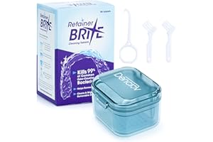 DENCLOV Retainer Brite Cleaning Kit Including 96 Tablets (3 Month Supply) and Case - Retainer Box Ideal for retainers, mouthguard, dentures, invisalign. Removes Plaque and Tartar. (Blue)
