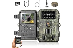 YOVOCA Fototrappola WiFi, 4K Fotocamera Caccia 60MP, 32GB Fototrappola Notturna con IR Visione 120 Fototrappole Infrarossi Invisibili Trappola di Sorveglianza con LCD 2.0" per Animali Movimento Attivato