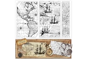 PH PandaHall Sello transparente de mapa, sello de silicona con mapa global vintage, sello transparente para barcos de vela, sello artesanal transparente para diarios, scrapbooking, 21 x 14,8 cm