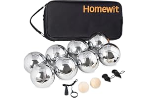 ‎HOMEWIT Homewit Boccia Kugeln,Boule Kugeln mit 8 Metall, 2 Holz-Kugel, 2 Abstandsmesser, 1 Boules-Kugel Magnetvorrichtung & Luxuriöser Tragetasche,Petanque für Outdoor-Spiel für Garten Strand Spielzeug