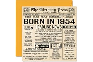STUFF4 70th Birthday Cards for Men Women - Born In 1954 Newspaper - Happy 70 Birthday Card for Grandad Grandma Nan Vintage Retro Back In 1954, 145mm x 145mm Seventy Seventieth Bday Greeting Cards