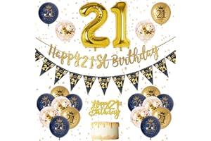 VICTERR 21st Birthday Decorations Men Blue Gold Happy 21st Birthday Banner, 21st Birthday Balloons, Navy Blue Gold Latex Balloons Party Decorations Confetti Balloons for Men 21 Birthday Party Supplies