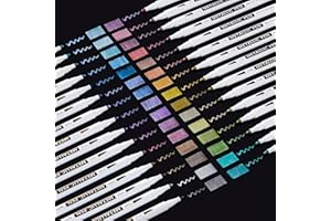Metallic Pens, Shuttle Art 30 Colours Metallic Marker Pens with 1 Colouring Book Fine Point for Card Making, Calligraphy, Scrapbooking, Art and Crafting Projects, Great on Black Paper, Scrapbook, Rock